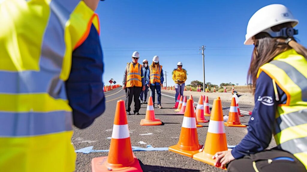 Group of diverse individuals in traffic control training wearing PPE in Adelaide