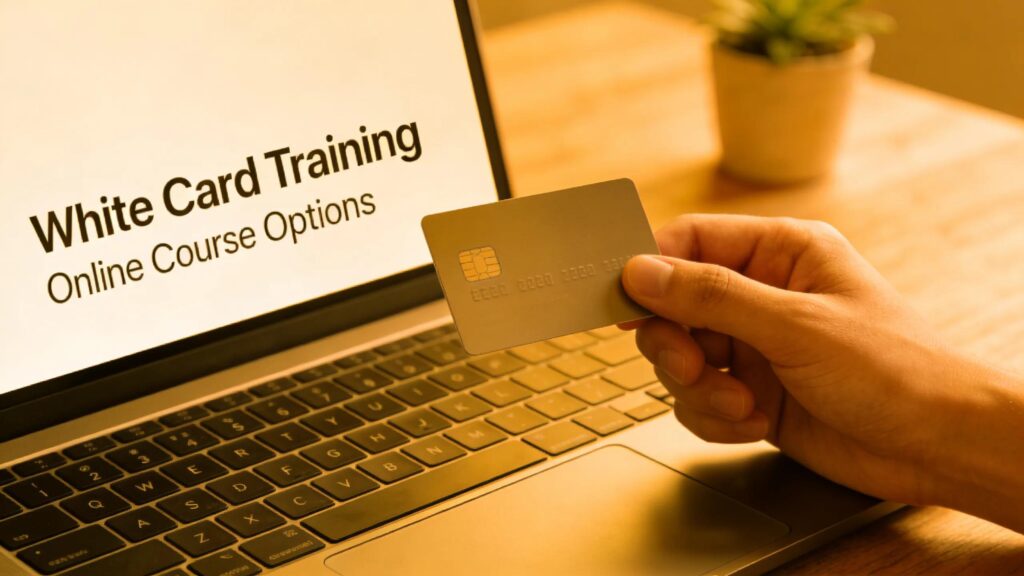 Credit card and laptop showing payment options for White Card training