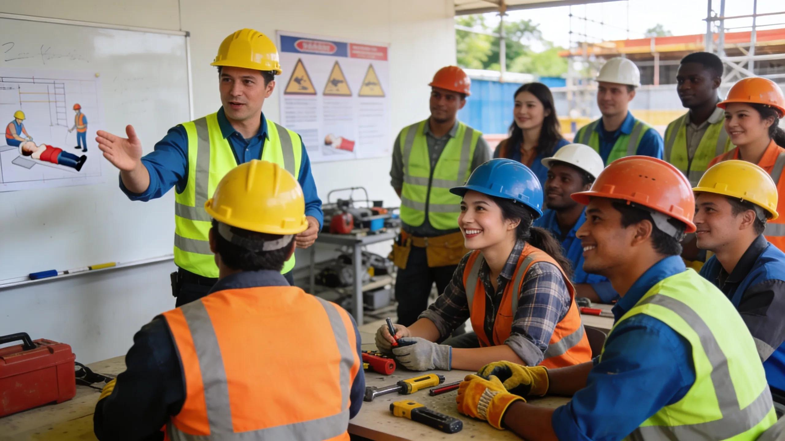 Construction workers participating in White Card training, emphasizing safety and compliance