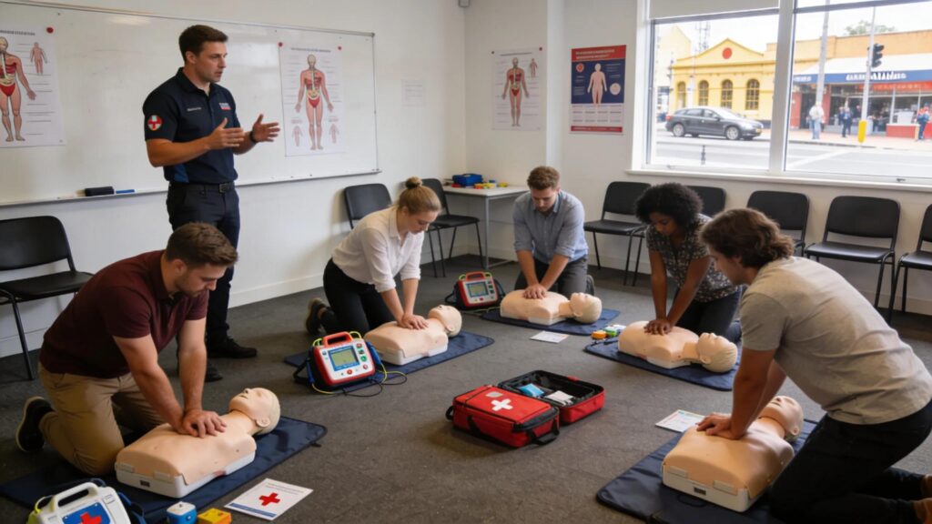 CPR training class in Adelaide with participants practicing life-saving skills