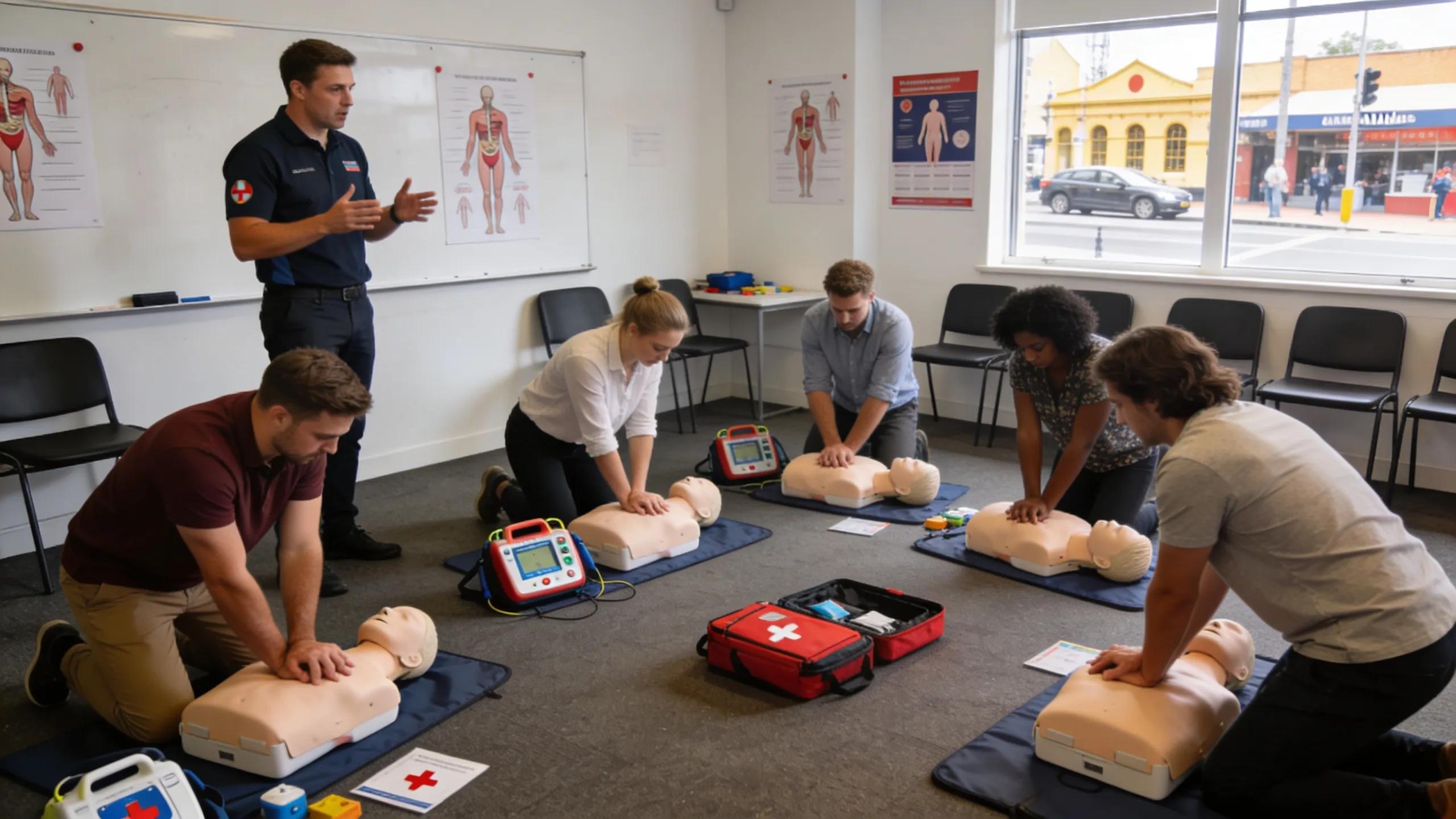 CPR training class in Adelaide with participants practicing life-saving skills