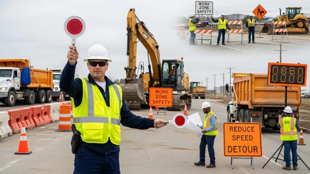 Traffic controller working at a construction site — example career role